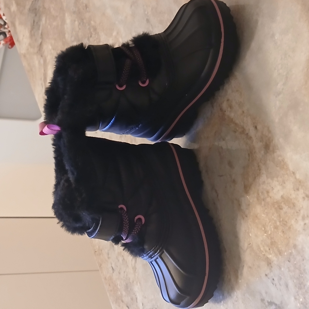 Kids Black Winter Boots with Pink Accents